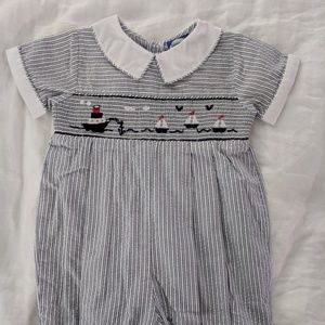 Carriage Boutique Smocked Collared Bodysuit
